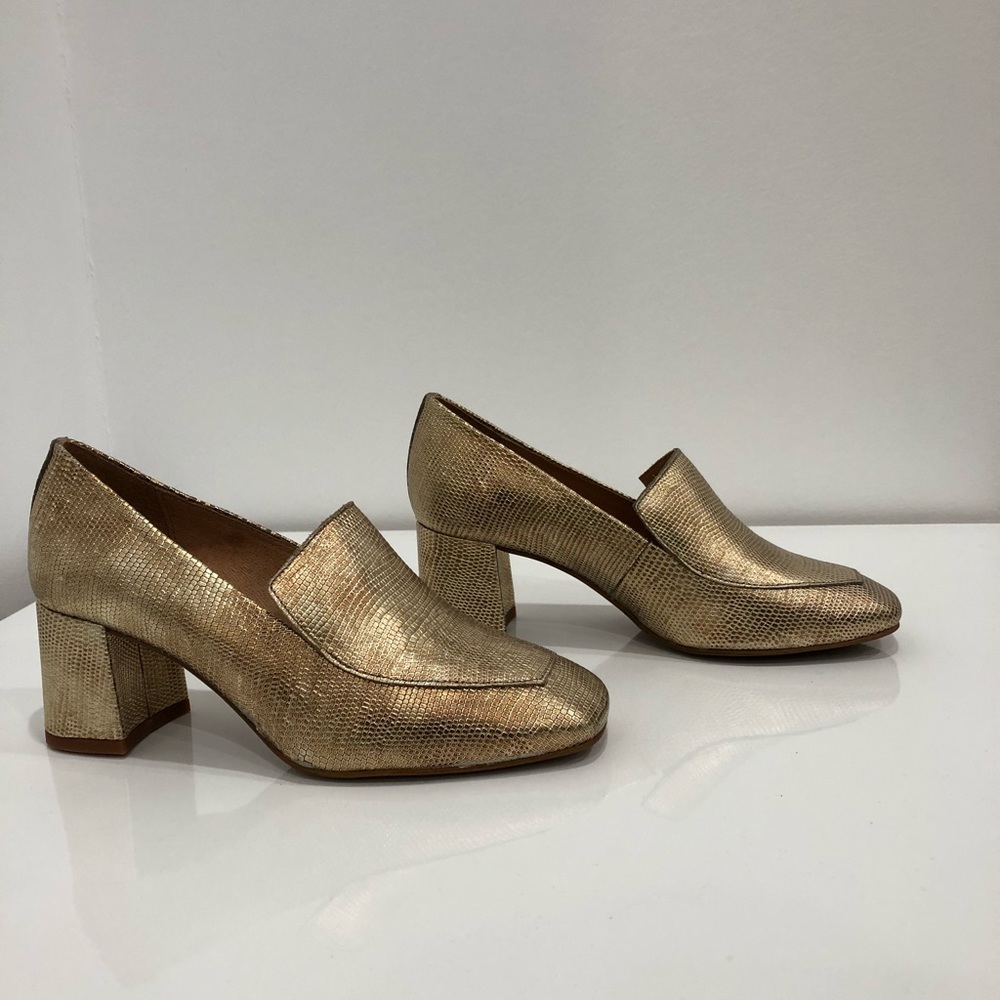 Intentionally Blank gold loafers